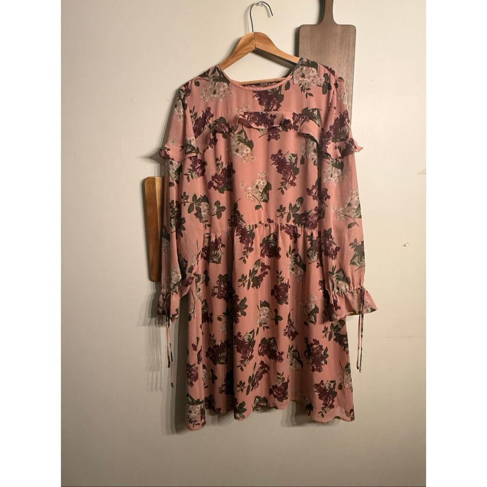 LOFT Outlet Multicolor Floral Ruffled Long Sleeve Lined Blouson Dress Size 14